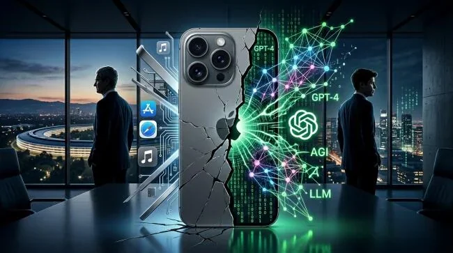 Розбитий iPhone з мережею GPT-4 AGI між представниками Apple та OpenAI
