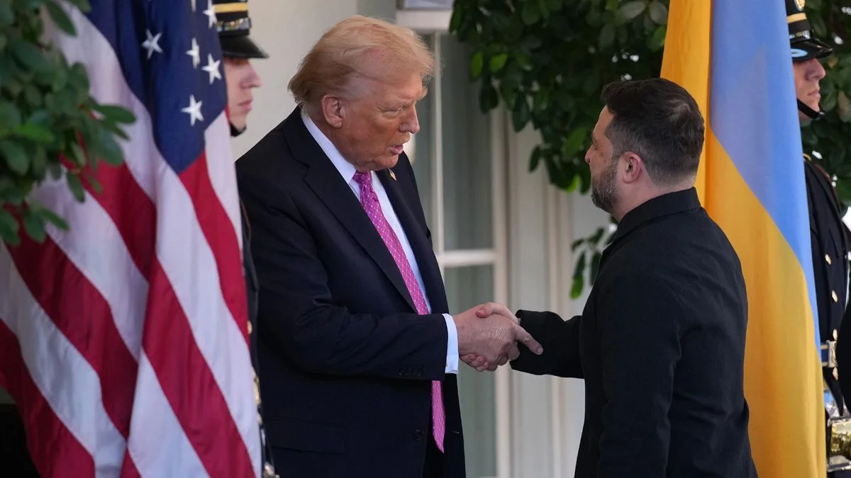 Зустріч Зеленського та Трампа з прапорами України та США